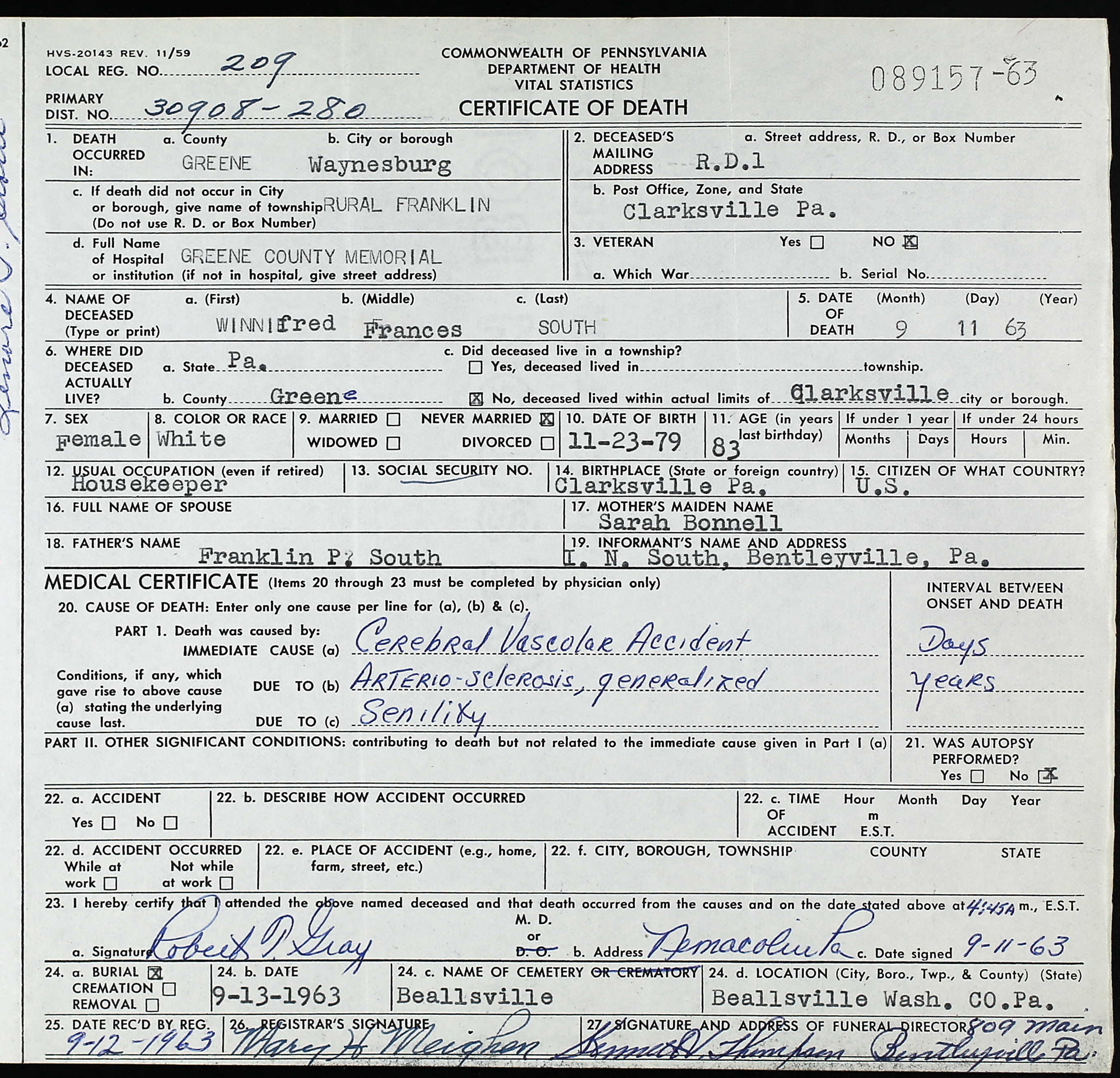 death certificate